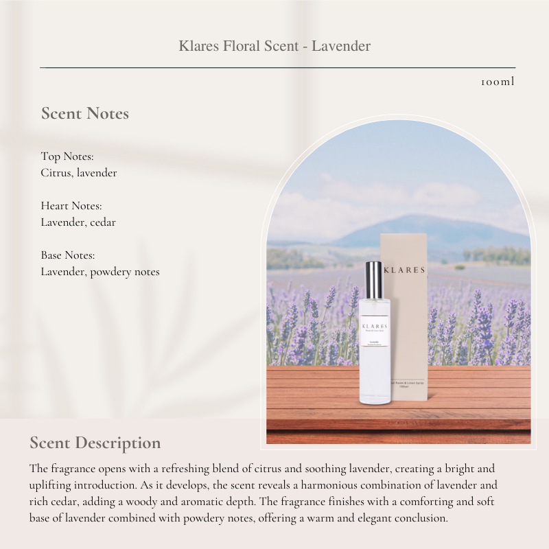 KLARES 100ml Floral Room & Linen Spray | Long-Lasting Home Fragrance for Freshness