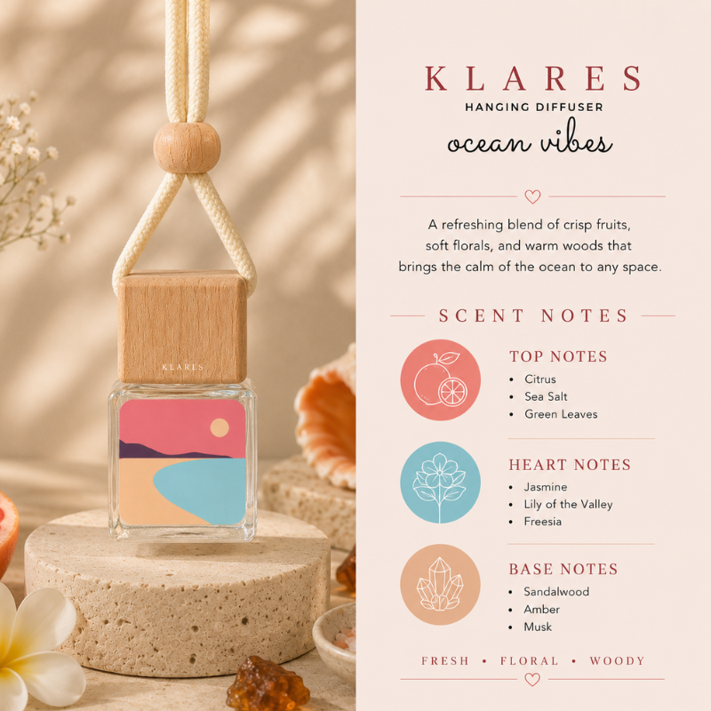 Ocean Vibes Hanging Car Diffuser 8ml | Fresh Fruits, Soft Florals, Sandalwood