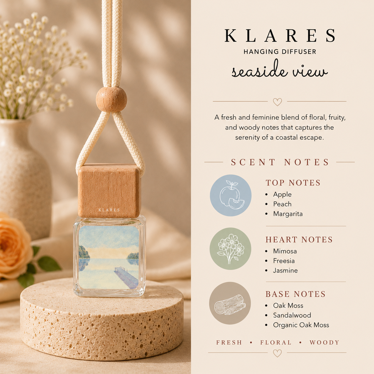 Seaside View Hanging Car Diffuser 8ml | Apple, Freesia, Sandalwood