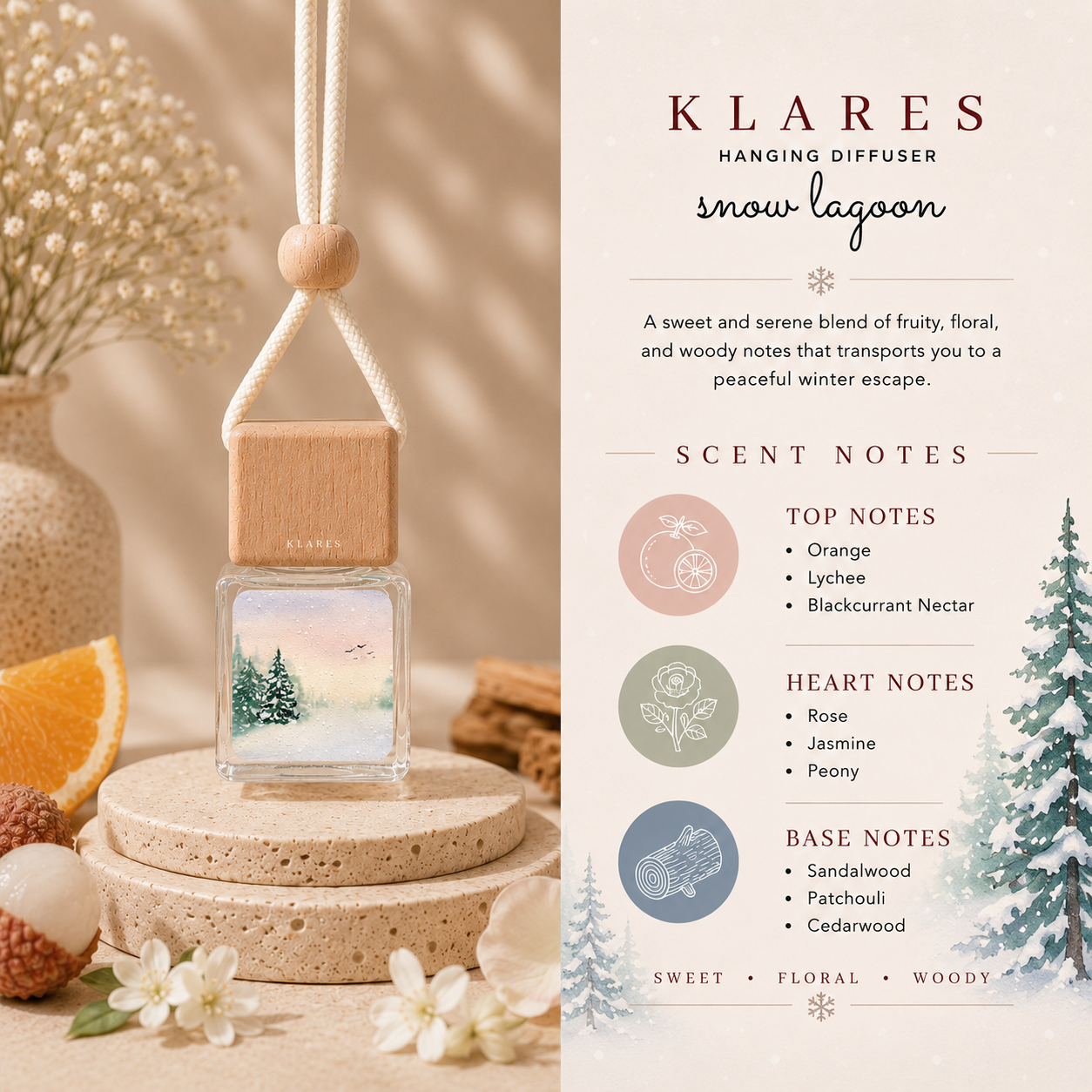 Snow Lagoon Hanging Car Diffuser 8ml | Orange, Lychee, Sandalwood