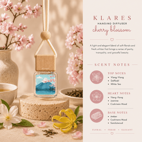 Cherry Blossom Hanging Car Diffuser 8ml | White Tea, Ylang-Ylang, Cashmere Wood