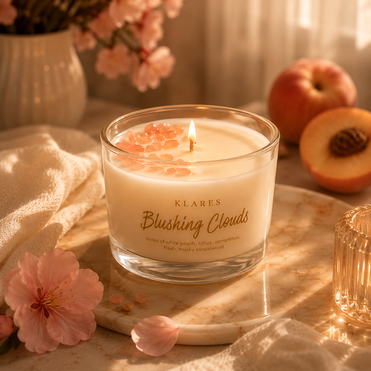 Blushing Clouds Scented Candle 100g | White Peach & Oolong Tea