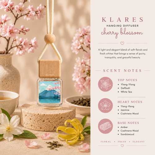 Cherry Blossom Hanging Car Diffuser 8ml | White Tea, Ylang-Ylang, Cashmere Wood