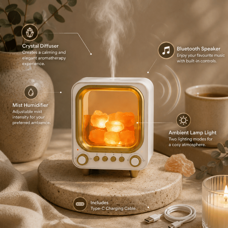 4-in-1 Crystal Aroma Diffuser - Mist Humidifier, Bluetooth Speaker, Lamp