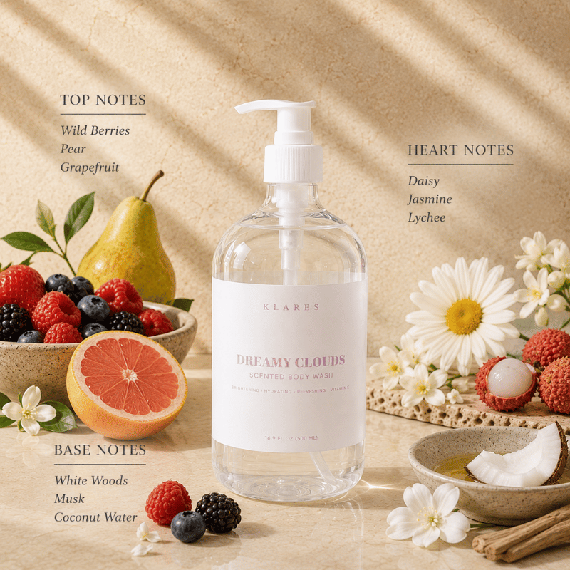 Dreamy Clouds Scented Body Wash 500ml | Daisy, Wild Berries & White Woods