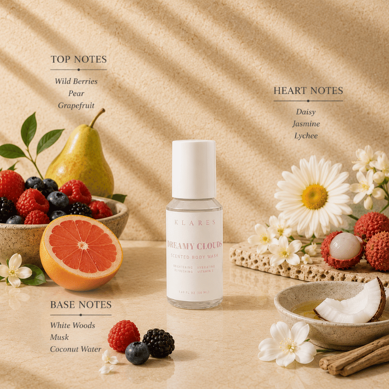 Dreamy Clouds Scented Body Wash 50ml | Daisy, Wild Berries & White Woods