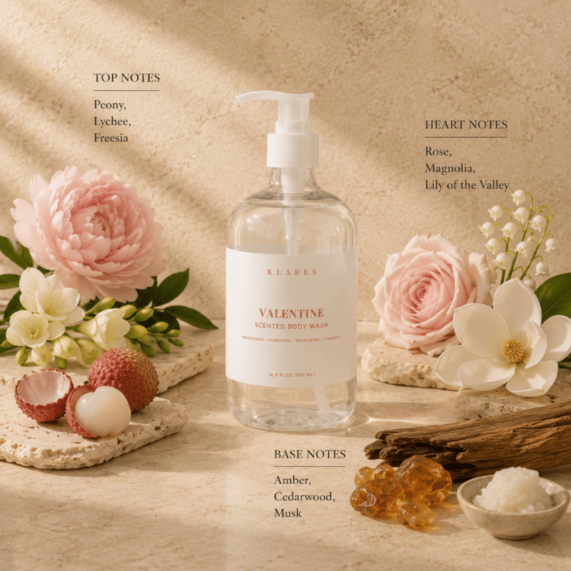 Valentine Scented Body Wash 500ml | Peony, Rose & White Musk