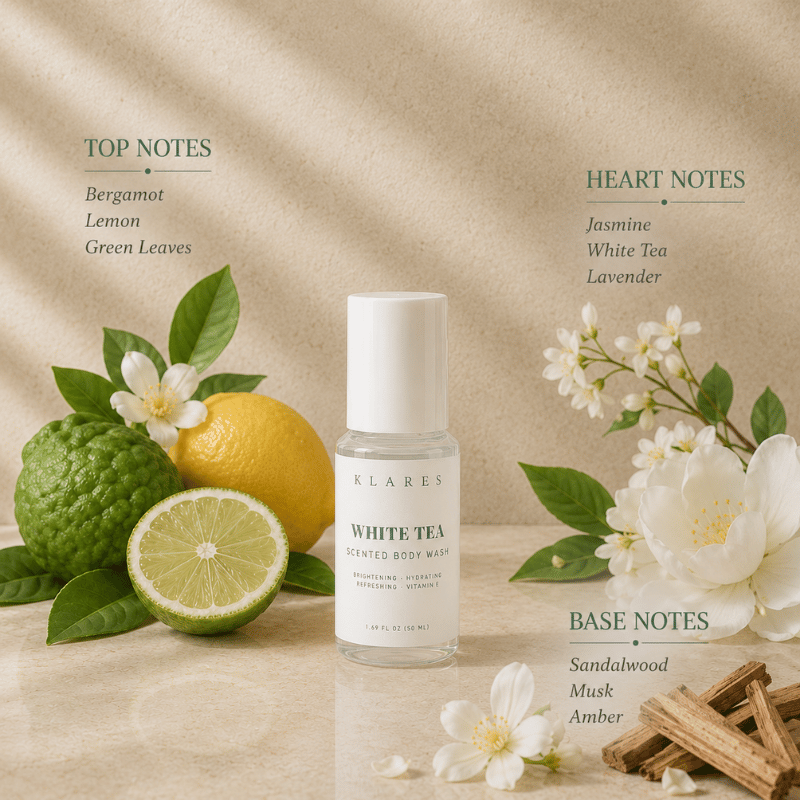 White Tea Scented Body Wash 50ml | Bergamot, White Tea
