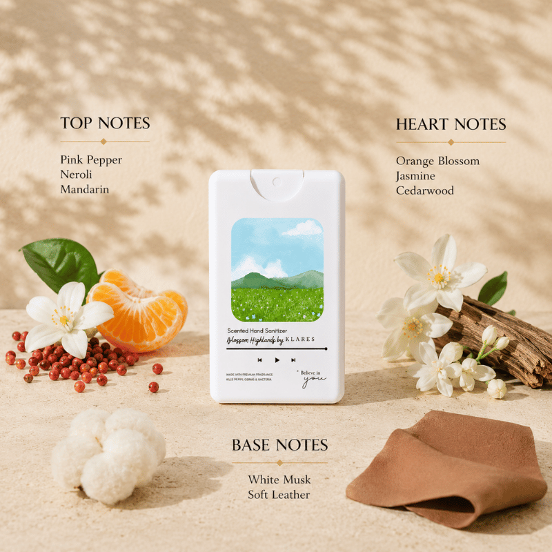 Blossom Highlands Hand & Surface Sanitizer 20ml | Pink Pepper, Orange Blossom & Cedarwood