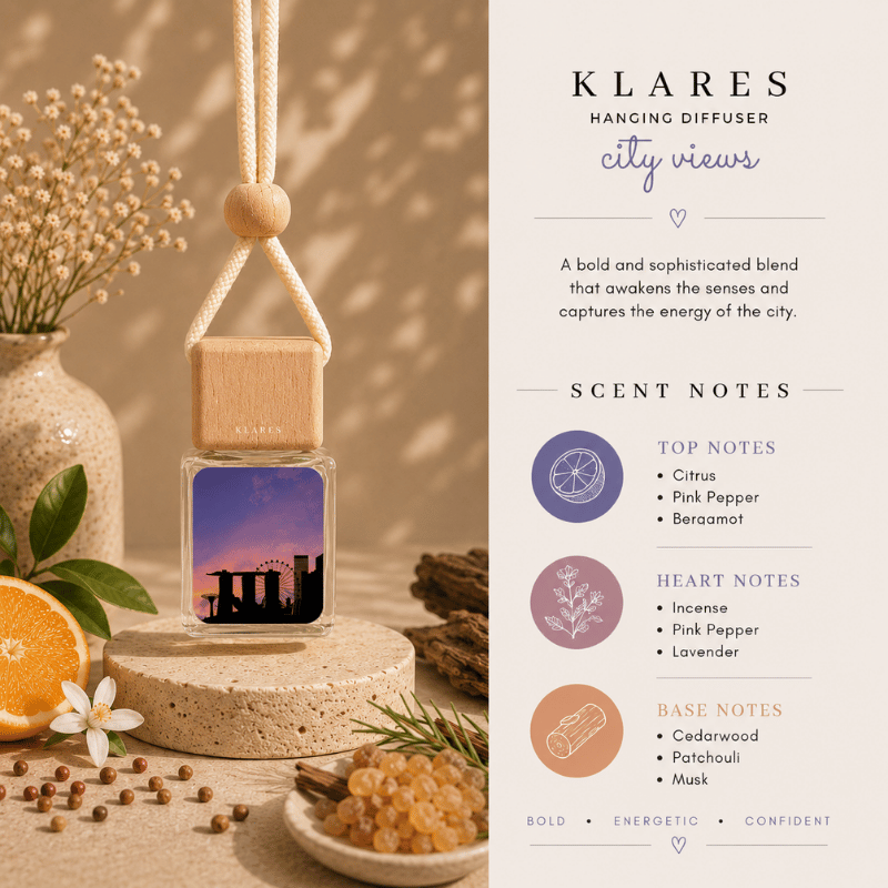 City Views Hanging Car Diffuser 8ml | Citrus, Pink Pepper, Cedar