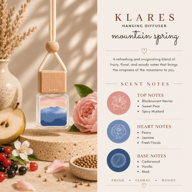 Mountain Spring Hanging Car Diffuser 8ml | Blackcurrant Nectar, Peony, Vanilla