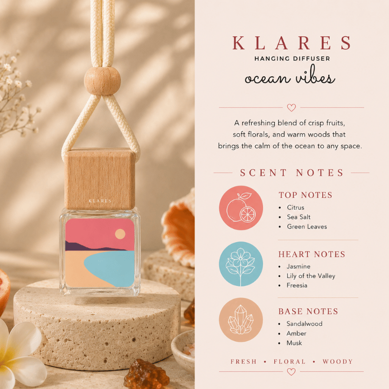 Ocean Vibes Hanging Car Diffuser 8ml | Fresh Fruits, Soft Florals, Sandalwood