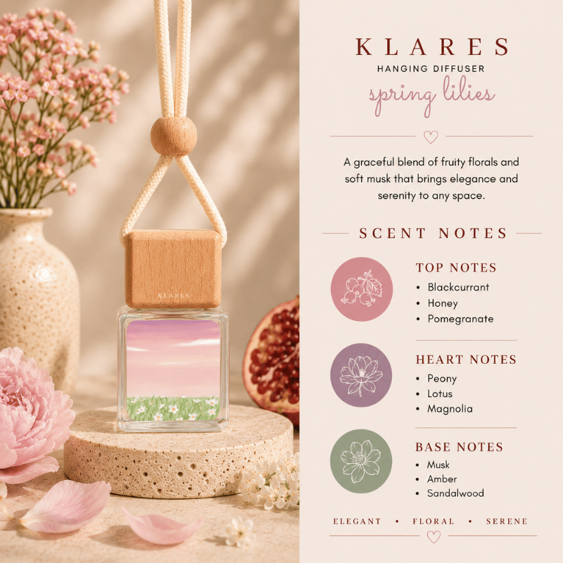 Spring Lilies Hanging Car Diffuser 8ml | Blackcurrant, Peony, Amber