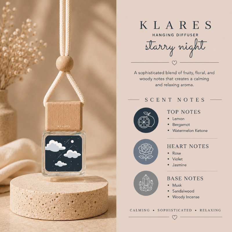 Starry Night Hanging Car Diffuser 8ml | Bergamot, Rose, Sandalwood