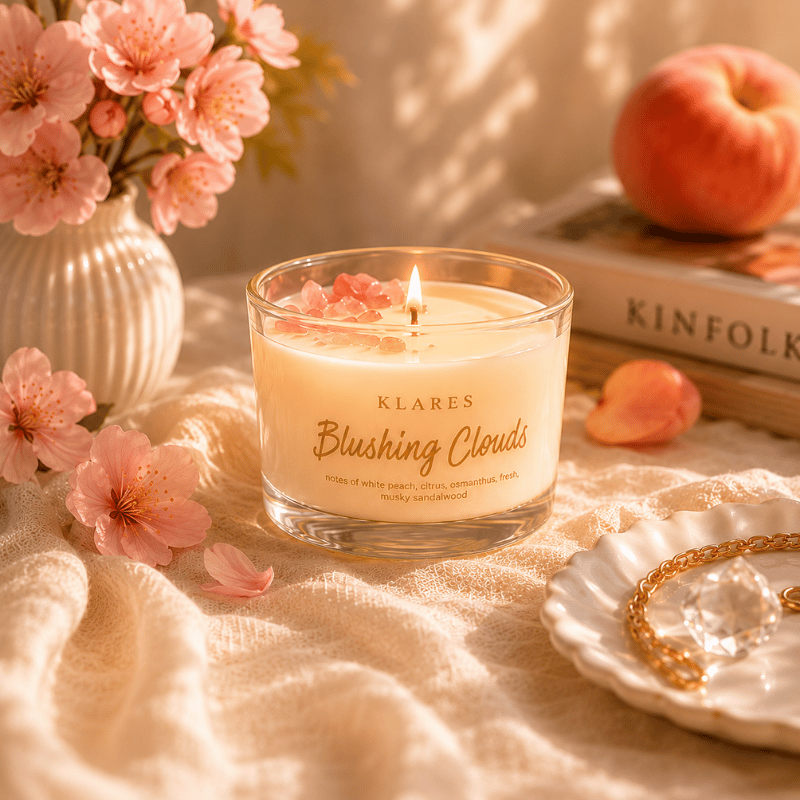 Blushing Clouds Scented Candle 100g | White Peach & Oolong Tea