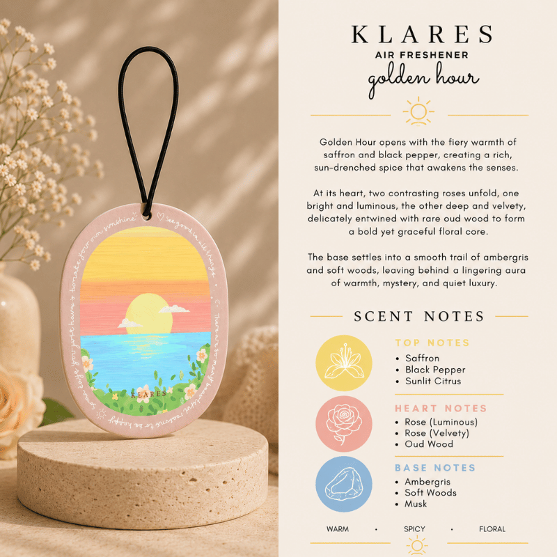 Golden Hour Wardrobe Air Freshener | Saffron, Rose & Oud Wood