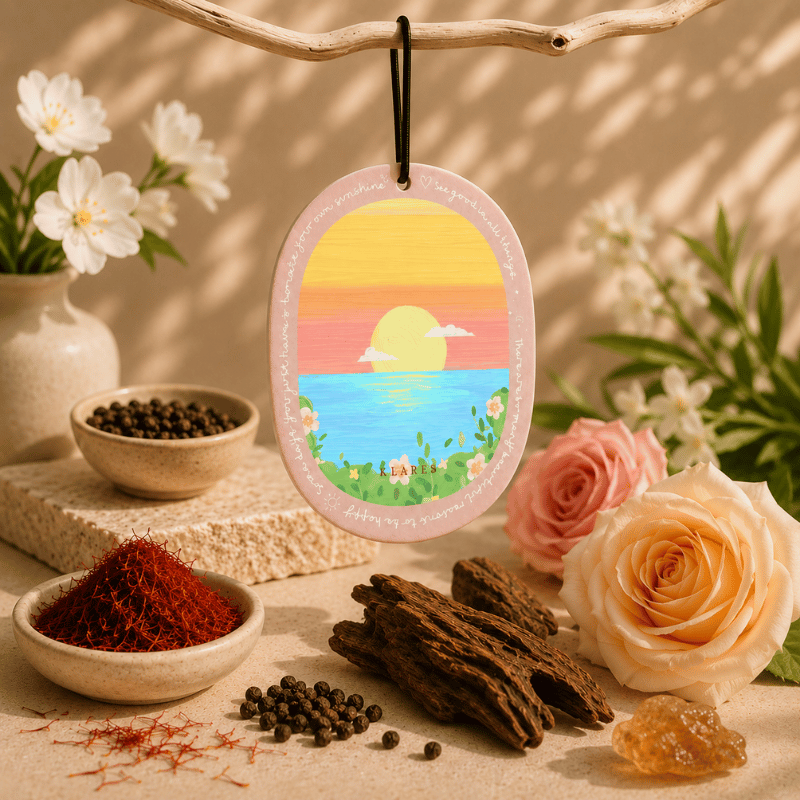 Golden Hour Wardrobe Air Freshener | Saffron, Rose & Oud Wood