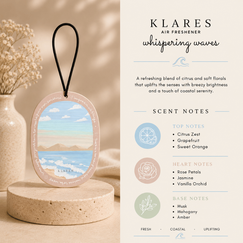 Whispering Waves Wardrobe Air Freshener | Citrus, Rose & Amber