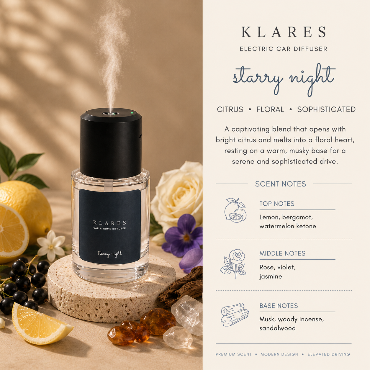 Starry Night Electric Mist Diffuser 130ml | Bergamot, Rose, Sandalwood