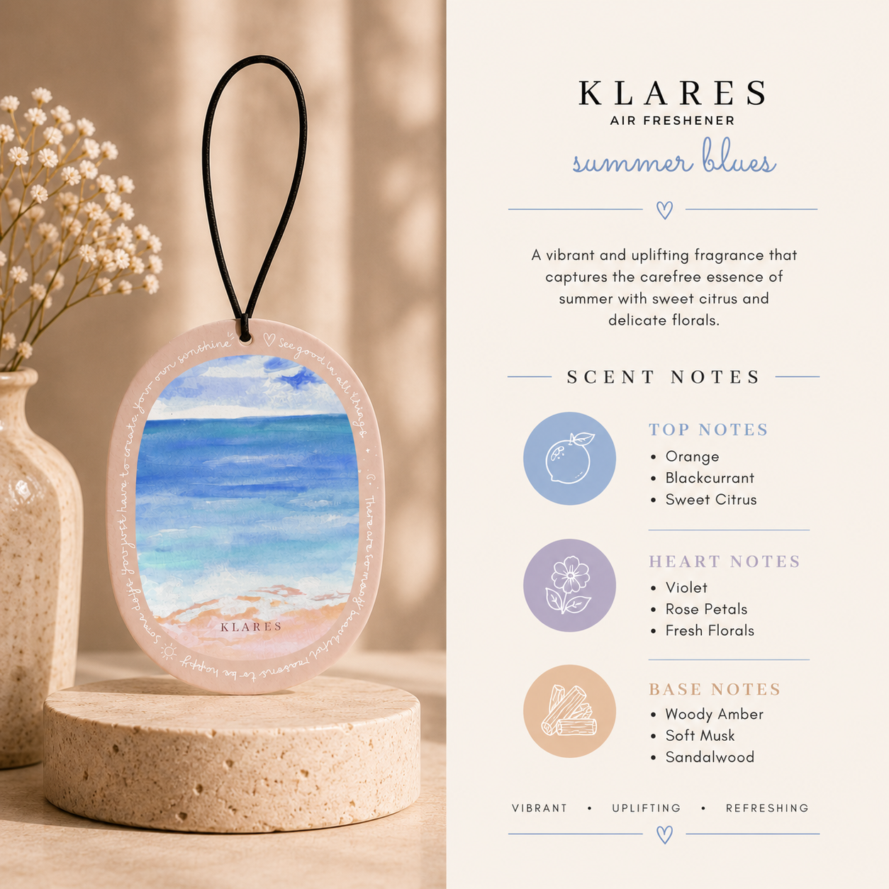 Summer Blues Wardrobe Air Freshener | Orange, Rose Petals & Woody Amber