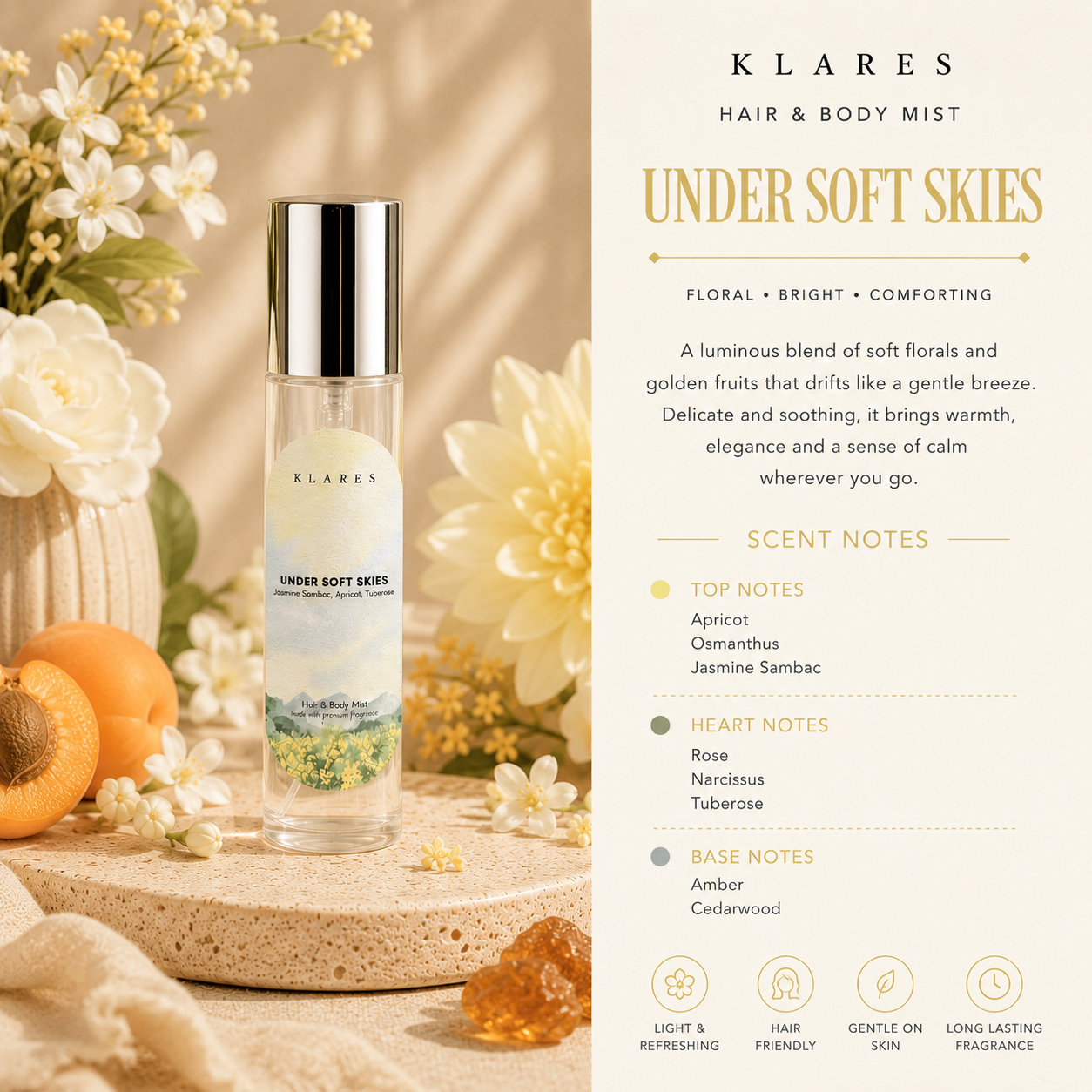 Under Soft Skies Hair & Body Mist 10ml | Jasmine Sambac, Apricot, Tuberose